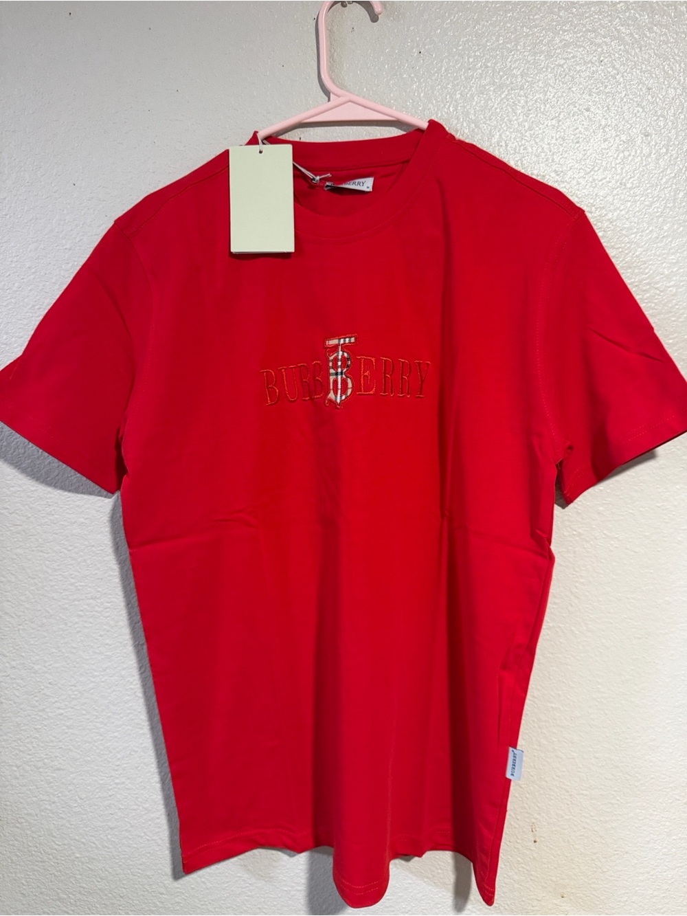 Burberry Red Logo Embroidered Crewneck T-Shirt